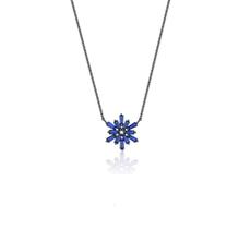 Colar Flor Azul Folheado A Ródio