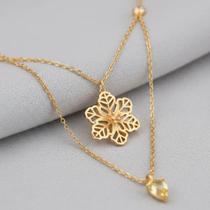 Colar Flor Cristal banhado Ouro Zarpellon Colar Flor Cristal banhado Ouro Zarpellon
