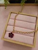 Colar Flor Marsala Banho Ouro 18k
