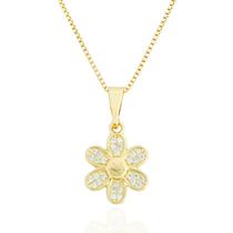 Colar Florzinha Pétalas Cravejadas Banhado a Ouro Colar Florzinha Pétalas Cravejadas Banhado a Ouro