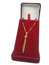 Colar Folhado a Ouro 18K Ponto de Luz Vermelho + Brinco