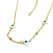 Colar Folheado A Ouro 18k Com Três Olhos Gregos Amuleto