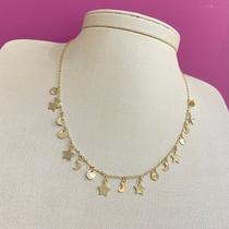 Colar Folheado A Ouro Gargantilha Lua Estrela