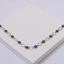 Colar Folheado a Ouro Olho Grego Elos Finos e Diamantado