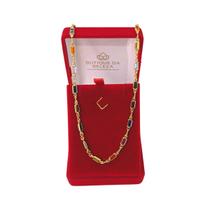 Colar Folheado a Ouro Pedras Coloridas Retangulares 60cm