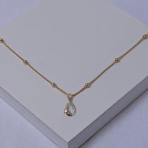 Colar Folheado a Ouro Veneziana com Bolinhas e Pingente Zircônia Gota