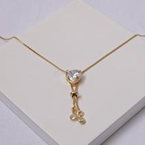 Colar Folheado a Ouro Veneziana Gravata Zircônia Coração