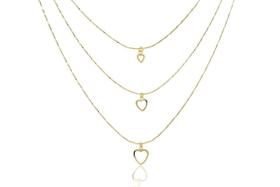 Colar Folheado Em Ouro 18K Com Corações Vados