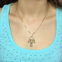 Colar Folheado Ouro 18k C/ Pingente Menina Corda Colar Folheado Ouro 18k C/ Pingente Menina Corda