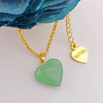 Colar Folheado Ouro 18k Coração Pedra Natural Quartzo Verde