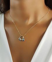 Colar Formas Triangular Vazado 2 Banhos Ródio Branco e Ouro