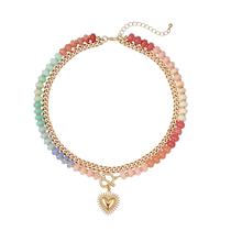 Colar Frigotine Chunky Heart para mulheres, azul pastel, rosa