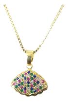 Colar Fundo Do Mar Pingente Concha Pedra Zirconia Colorido Colar Fundo Do Mar Pingente Concha Pedra Zirconia Colorido