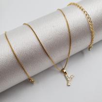 Colar Gargantilha 45 cm Letras Cravejadas Banho ouro