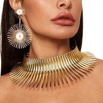 Colar Gargantilha Africano + Brincos Dourado Luxo Africana Colar Gargantilha Africano + Brincos Dourado Luxo Africana