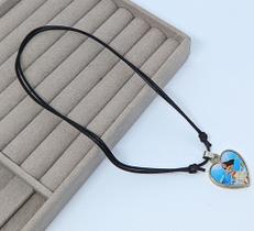 Colar Gargantilha Ajustável Fio Couro Preto Infantil com Pingente Coração Aço Inox Desenho 3D Princesa Moana Cordão Colar Gargantilha Ajustável Fio Couro Preto Infantil com Pingente Coração Aço Inox Desenho 3D Princesa Moana Cordão