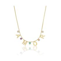 Colar Gargantilha Amor 40cm com Pedras de Zircônia Mix Color - Banhado a Ouro 18k Colar Gargantilha Amor 40cm com Pedras de Zircônia Mix Color - Banhado a Ouro 18k