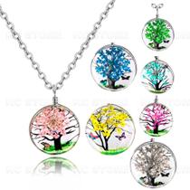 Colar Gargantilha Árvore da vida folha redondo resina verde rosa azul claro amarela choker em aço Colar Gargantilha Árvore da vida folha redondo resina verde rosa azul claro amarela choker em aço