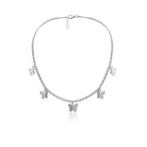 Colar Gargantilha Chocker Prateado Borboletas Pingente