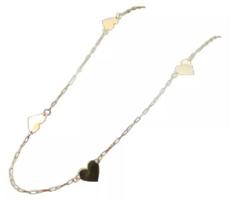 Colar Gargantilha Choker 3 Corações Liso Ouro 18k 45cm Nota