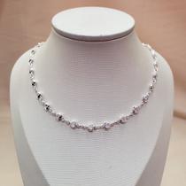 Colar Gargantilha com Corações Brilhantes Folheado a Prata