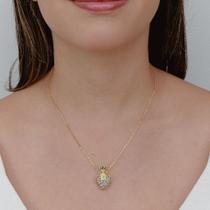 Colar gargantilha com pingente de perfumeira fake coração cravejada com micro zircônias coloridas Banhado em ouro 18k