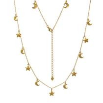 Colar Gargantilha com Pingentes de Estrela e Meia Lua Folheado em Ouro 18K Softjoias