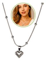 Colar Gargantilha Coração Vazado Corrente Prata Bolinhas