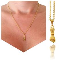 Colar Gargantilha Corrente e Pingente Figa Banhado a Ouro 18k