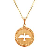 Colar Gargantilha Corrente e Pingente Medalha Divino Espírito Santo Banhado a Ouro 18k