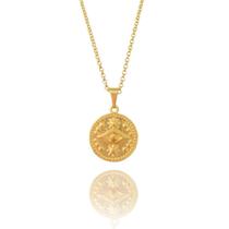 Colar Gargantilha Corrente e Pingente Medalha Olho Grego Banhado a Ouro 18k