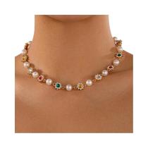 Colar Gargantilha De Pérola De Strass Colorido Para Mulheres Colar De Joias Curtas Góticas De Noiva