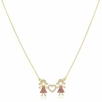 Colar Gargantilha Duas Meninas Filhas Banhado A Ouro 18K
