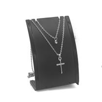 colar gargantilha dupla feminino cruz crucifixo com ponto de luz corrente fino