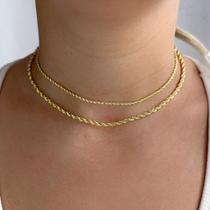 Colar Gargantilha Duplo Cordão Baiano Banhado em Ouro 18k