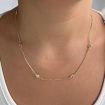 Colar Gargantilha Elo Corrente Zircônias Redonda Banhado em Ouro 18k