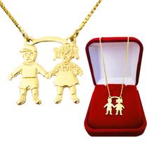 Colar Gargantilha Feminina Pingente Filhos Menino e Menina Delicadas Semijoia Folheada a Ouro 18k Colar Gargantilha Feminina Pingente Filhos Menino e Menina Delicadas Semijoia Folheada a Ouro 18k