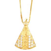 Colar Gargantilha Feminina Pingente Nossa Senhora Aparecida Zircônia Banhada a Ouro 18k