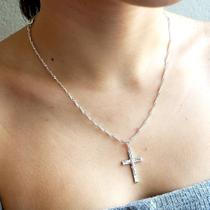 Colar Gargantilha Feminino 45 cm Cruz Banhado a prata