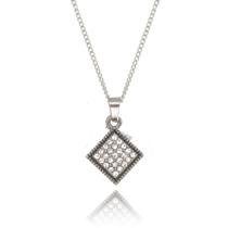 Colar Gargantilha Feminino em aço inox prata prateado ponto de luz quadrado pedrinha zircônia