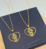 Colar Gargantilha Filhos Veneziana 45cm com Pingente Coração Vazado Menino/Menina Tendência Presente