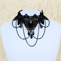 Colar Gargantilha Gótico Feminino Cristal Vintage Pendente -