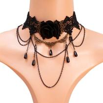 Colar Gargantilha Gótico Feminino Cristal Vintage Rosa