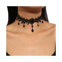 Colar Gargantilha Gótico Preto Para Mulheres Estilo Vintage Boho Com Pingente De Cristal Imitação