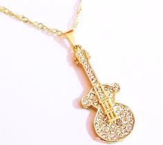 Colar Gargantilha Guitarra Strass Música Folheado
