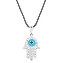 Colar Gargantilha Hamsa com Olho Grego 18mm (Cordão Fino) - Prateado Colar Gargantilha Hamsa com Olho Grego 18mm (Cordão Fino) - Prateado