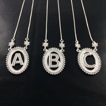 Colar Gargantilha Letra Inicial Prata Maciça 925 Zirconia Colar Gargantilha Letra Inicial Prata Maciça 925 Zirconia
