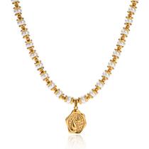 Colar Gargantilha NUZON White Pearl em aço inoxidável banhado a ouro 18K