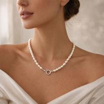 Colar Gargantilha Pérola Natural Fecho Boia Prata Legítima