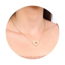 Colar Gargantilha Pet Coração Patinha Zircônia Folheado a Ouro 18k